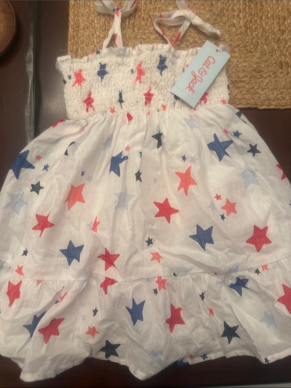 Cat & Jack White Sundress with Red and Navy Star Print